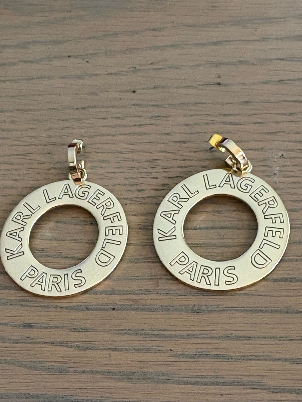 Karl Lagerfeld Gold-Tone Circular Logo Drop Earrings — Great Condition
